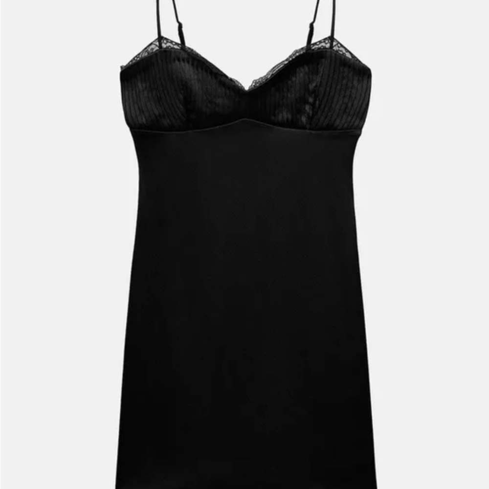 Zara Satin Effect Pleated Lace Dress